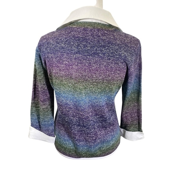 KIM ROGERS Women's size M Petite V-neck knit sweater with inset Collar & Cuffs - Picture 3 of 7